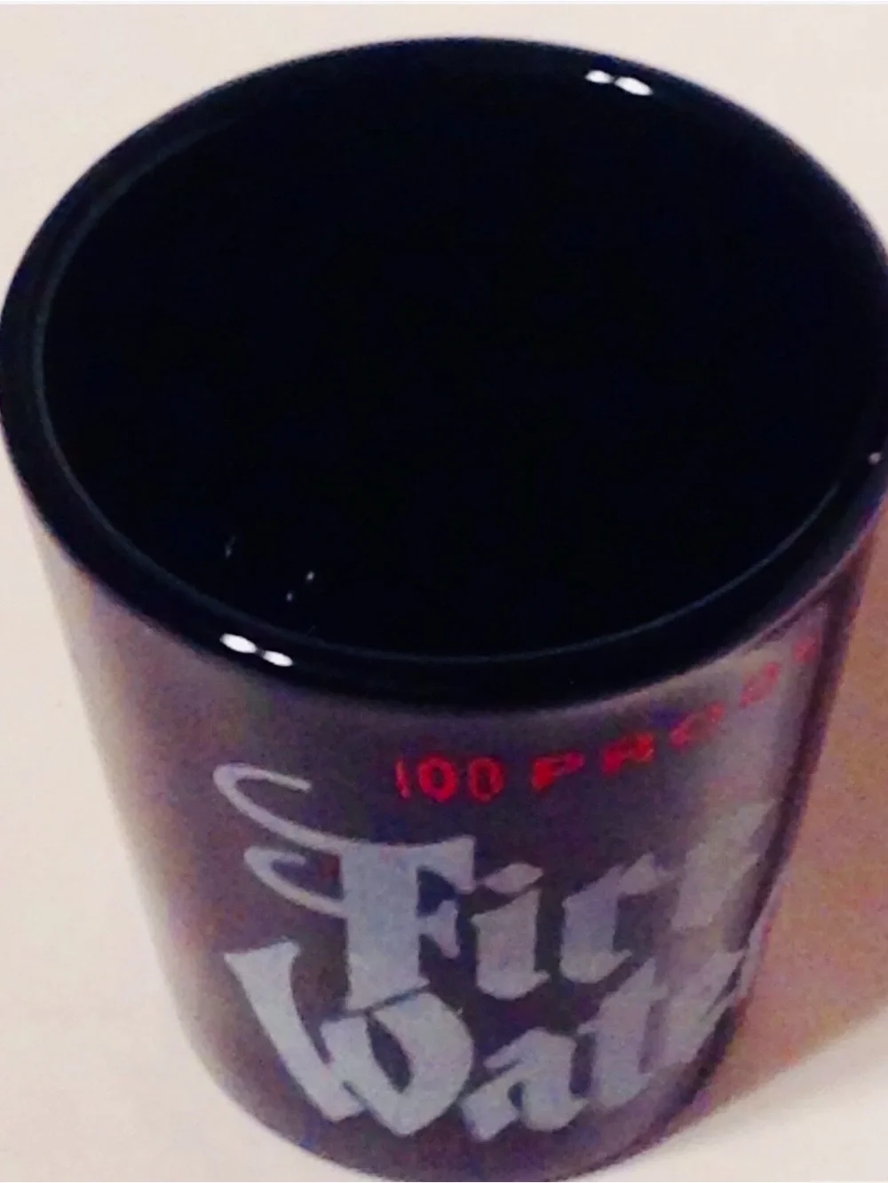 Shot Glass 100 Proof Fire Water Black Etched